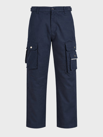 Men's Navy Relaxed Straight Fit Solid Utility Cargo
