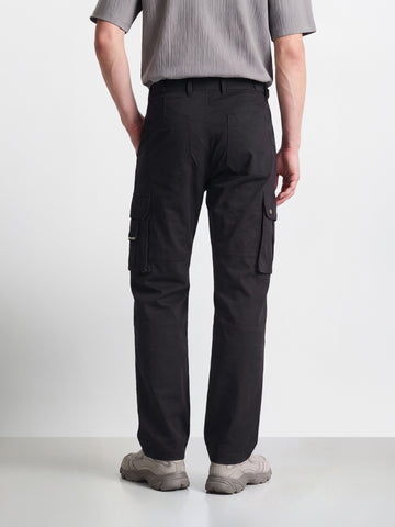 Men's Black Relaxed Straight Fit Solid Utility Cargo