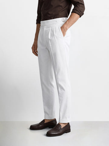 Men's White Slim Fit Solid Casual Trousers