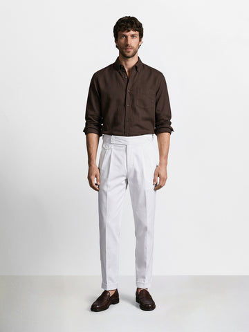 Men's White Slim Fit Solid Casual Trousers