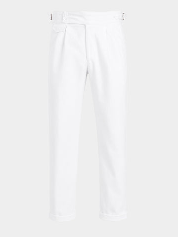 Men's White Slim Fit Solid Casual Trousers