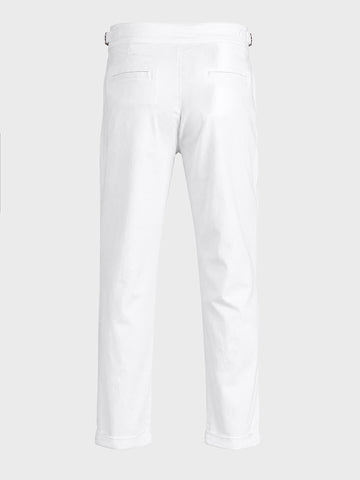 Men's White Slim Fit Solid Casual Trousers