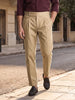Men's Beige Slim Fit Solid Casual Trousers