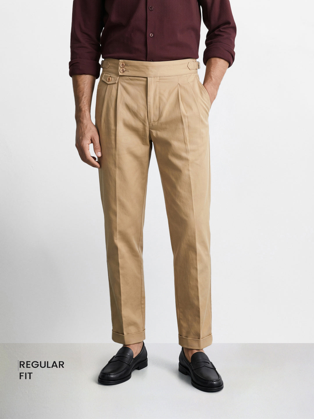 Men's Beige Slim Fit Solid Casual Trousers
