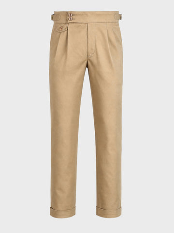 Men's Beige Slim Fit Solid Casual Trousers