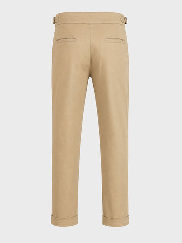 Men's Beige Slim Fit Solid Casual Trousers