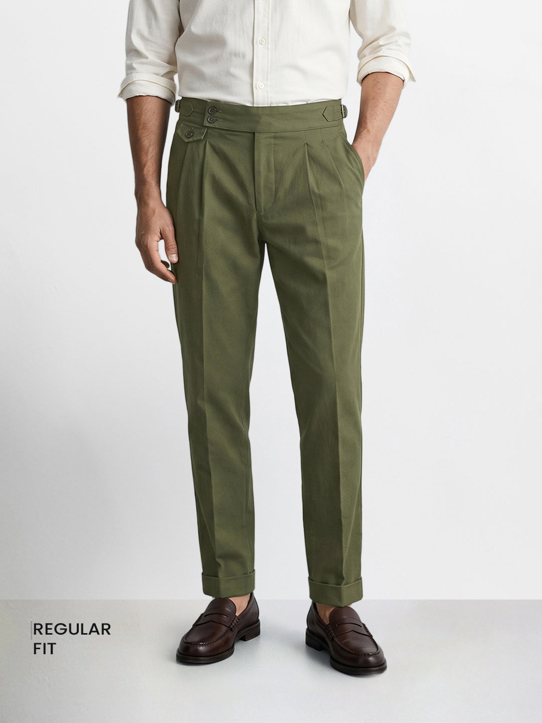 Men's Olive Slim Fit Solid Casual Trousers