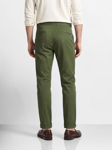 Men's Olive Slim Fit Solid Casual Trousers