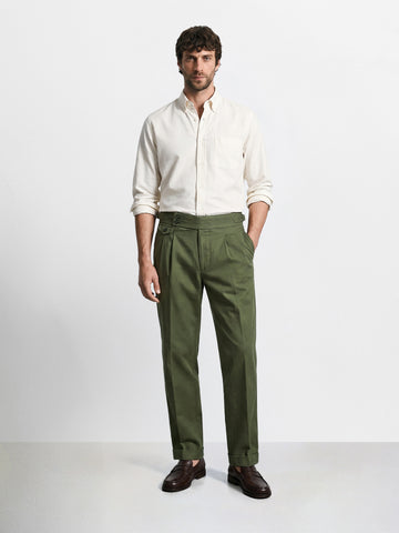 Men's Olive Slim Fit Solid Casual Trousers