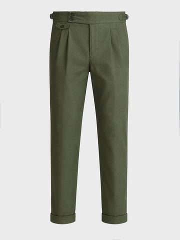 Men's Olive Slim Fit Solid Casual Trousers