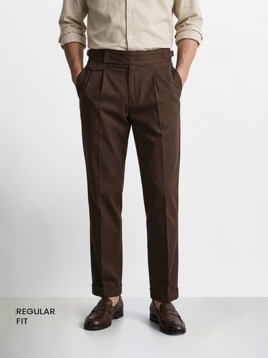 Men's Khaki Slim Fit Solid Casual Trousers