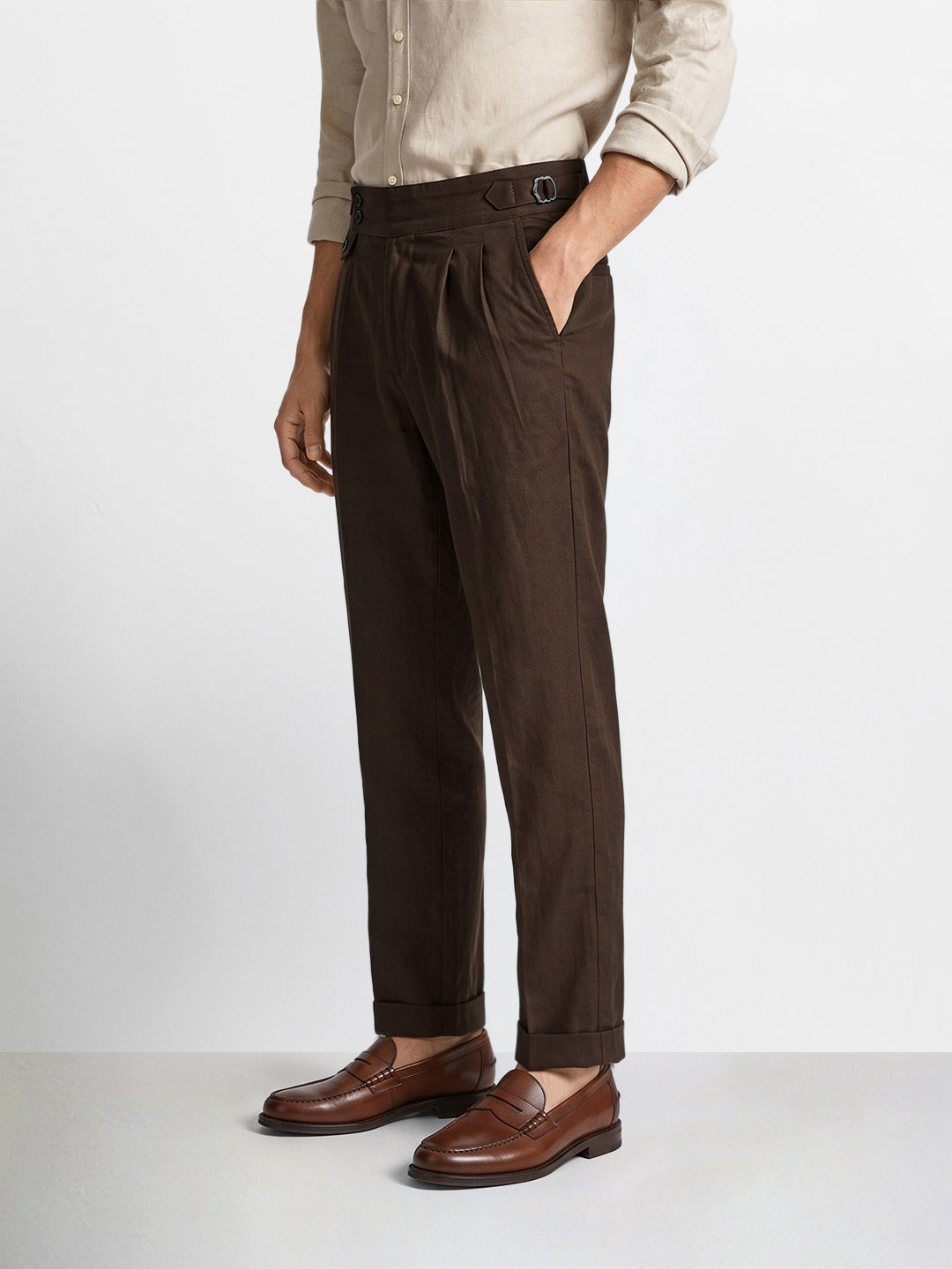 Men's Khaki Slim Fit Solid Casual Trousers