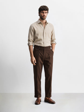 Men's Khaki Slim Fit Solid Casual Trousers