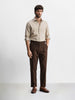 Men's Khaki Slim Fit Solid Casual Trousers