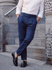 Men's Navy Blue Slim Fit Solid Casual Trousers
