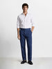 Men's Navy Blue Slim Fit Solid Casual Trousers