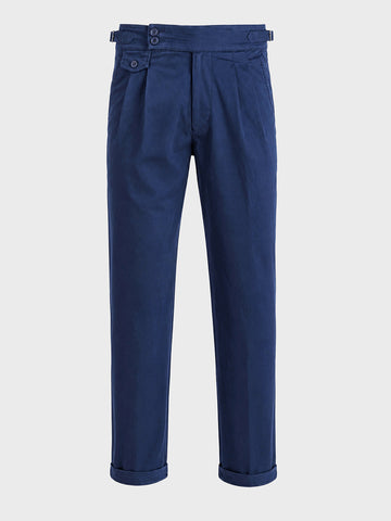 Men's Navy Blue Slim Fit Solid Casual Trousers