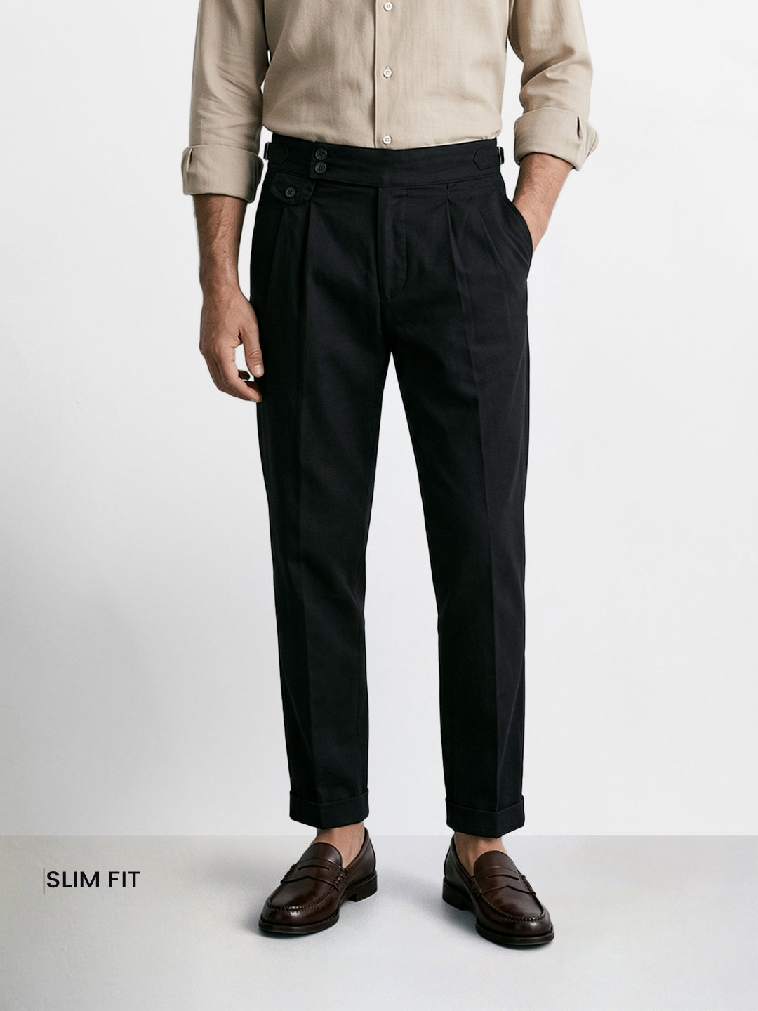 Men's Black Slim Fit Solid Casual Trousers