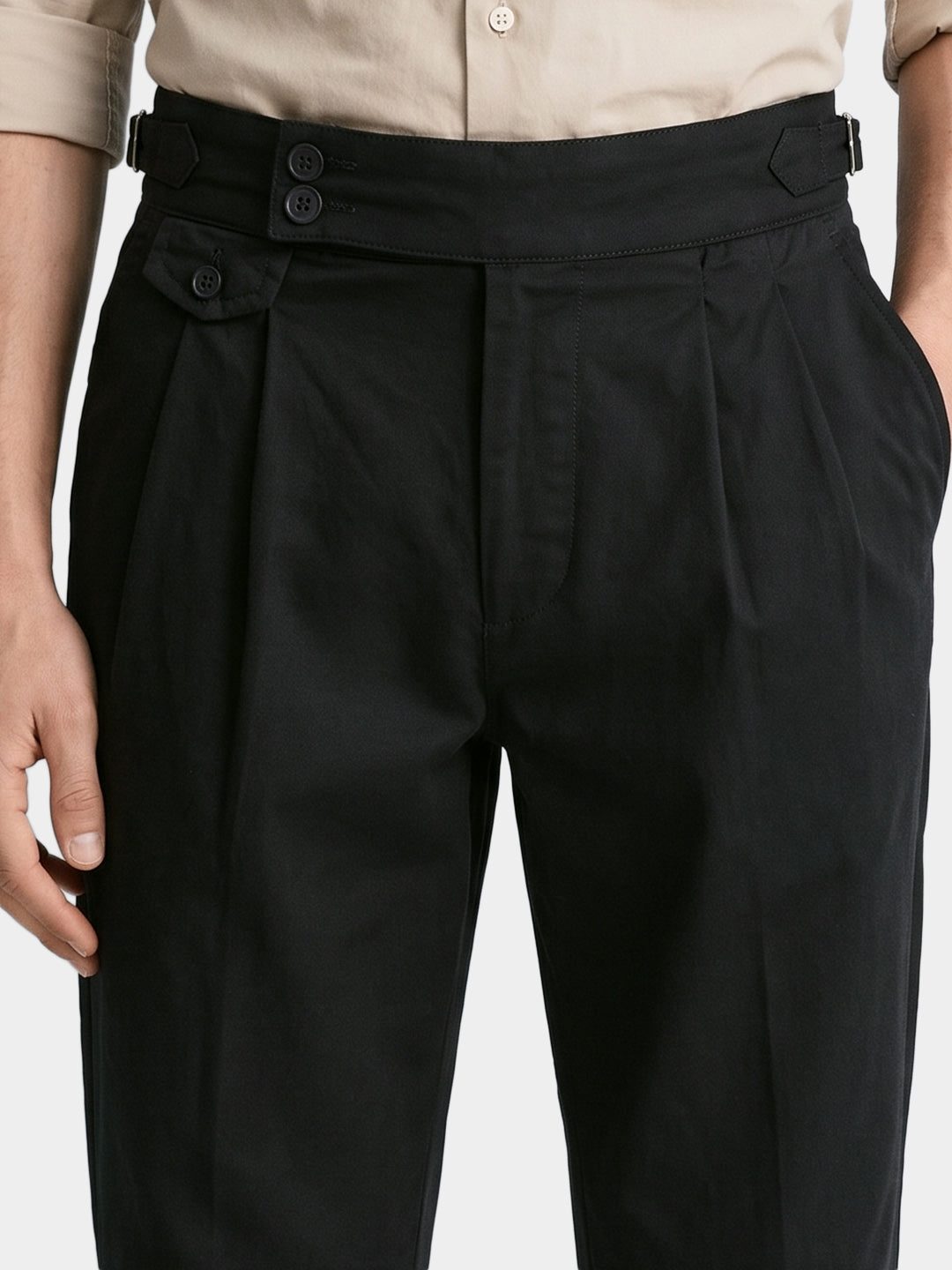 Men's Black Slim Fit Solid Casual Trousers