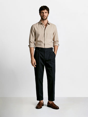 Men's Black Slim Fit Solid Casual Trousers
