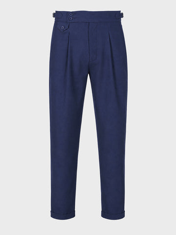 Men's Navy Blue Slim Fit Solid Resort Wear Trousers