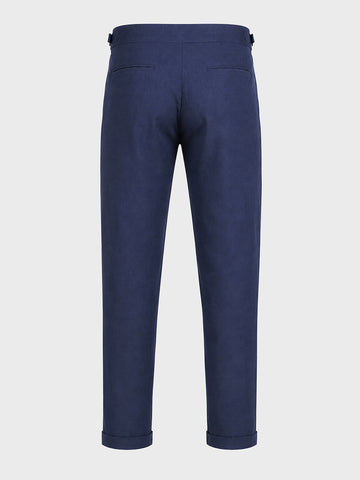 Men's Navy Blue Slim Fit Solid Resort Wear Trousers