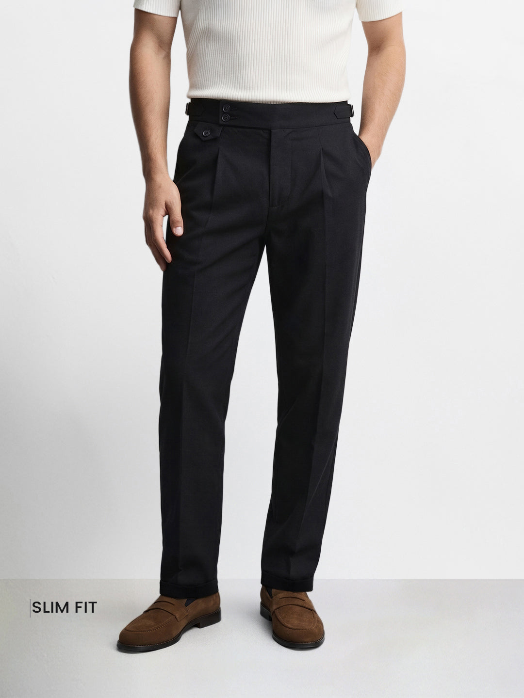 Men's Black Slim Fit Solid Resort Wear Trousers