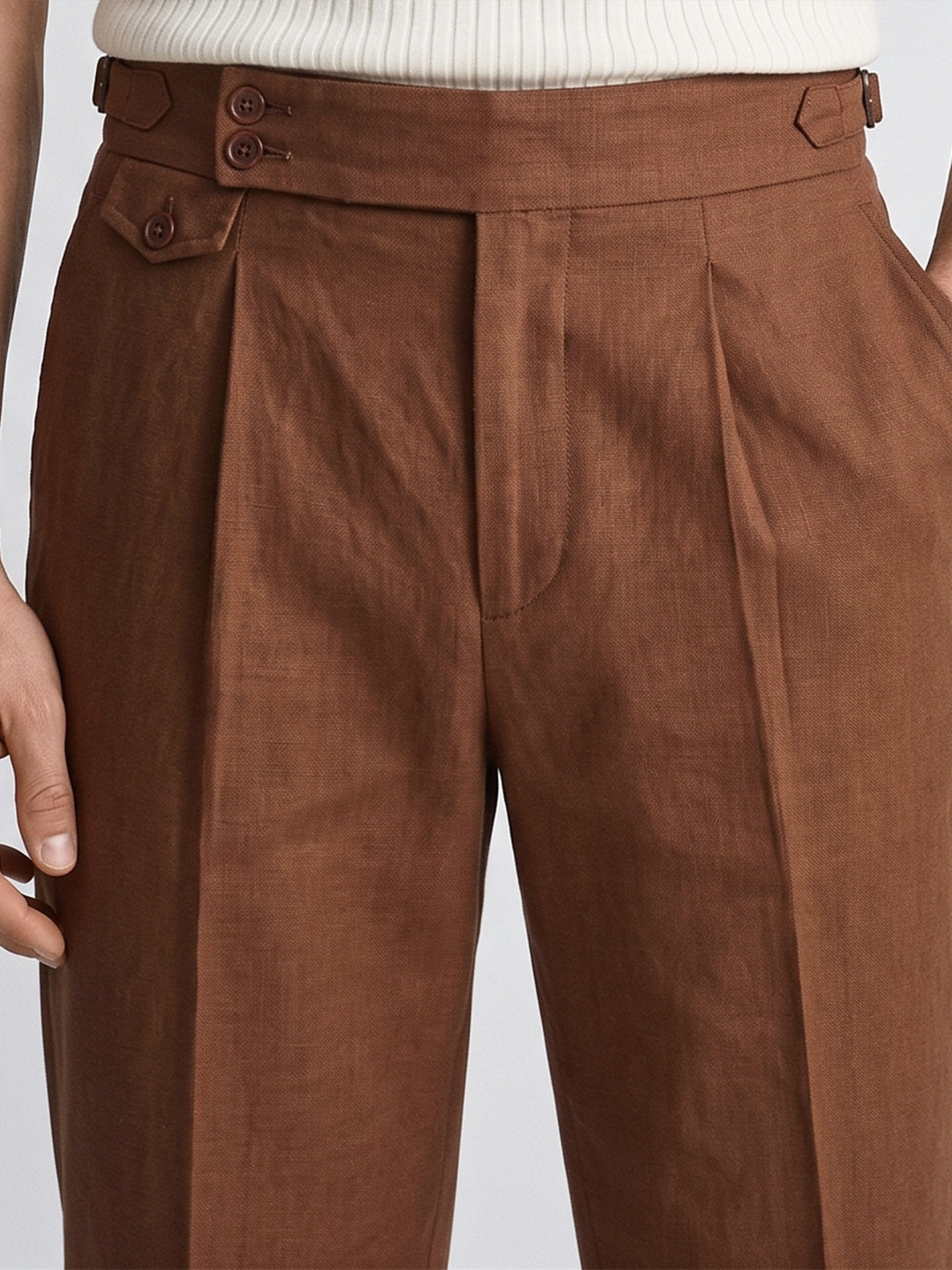 Men's Brown Slim Fit Solid Resort Wear Trousers