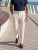 Men's White Slim Fit Solid Resort Wear Trousers