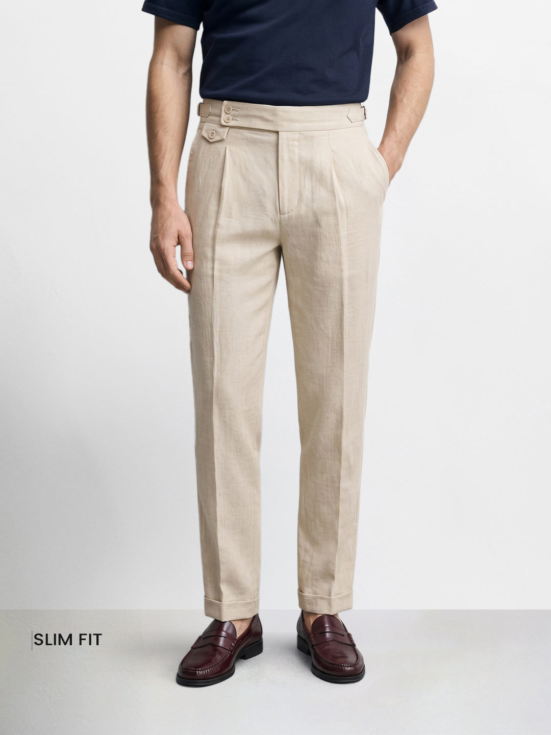 Men's Off White Slim Fit Solid Resort Wear Trousers