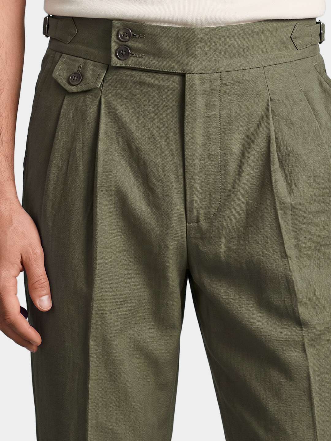 Men's Olive Slim Fit Solid Resort Wear Trousers