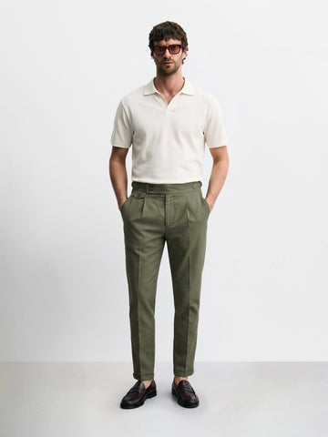 Men's Olive Slim Fit Solid Resort Wear Trousers