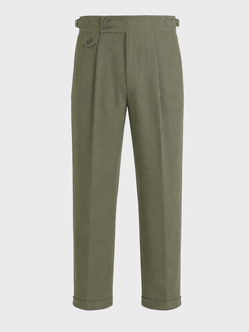 Men's Olive Slim Fit Solid Resort Wear Trousers