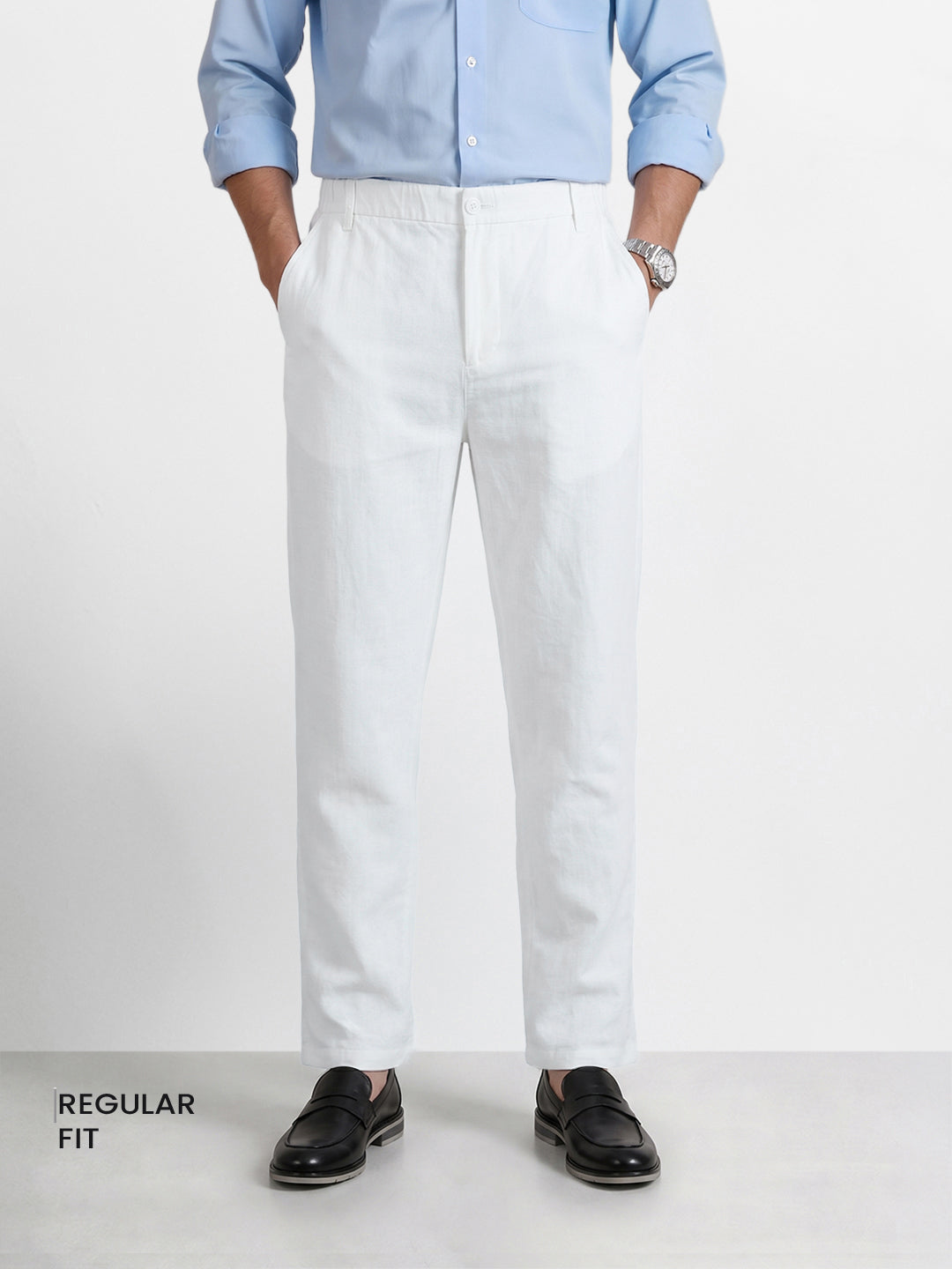 Men's White Regular Fit Solid Resort Wear Joggers