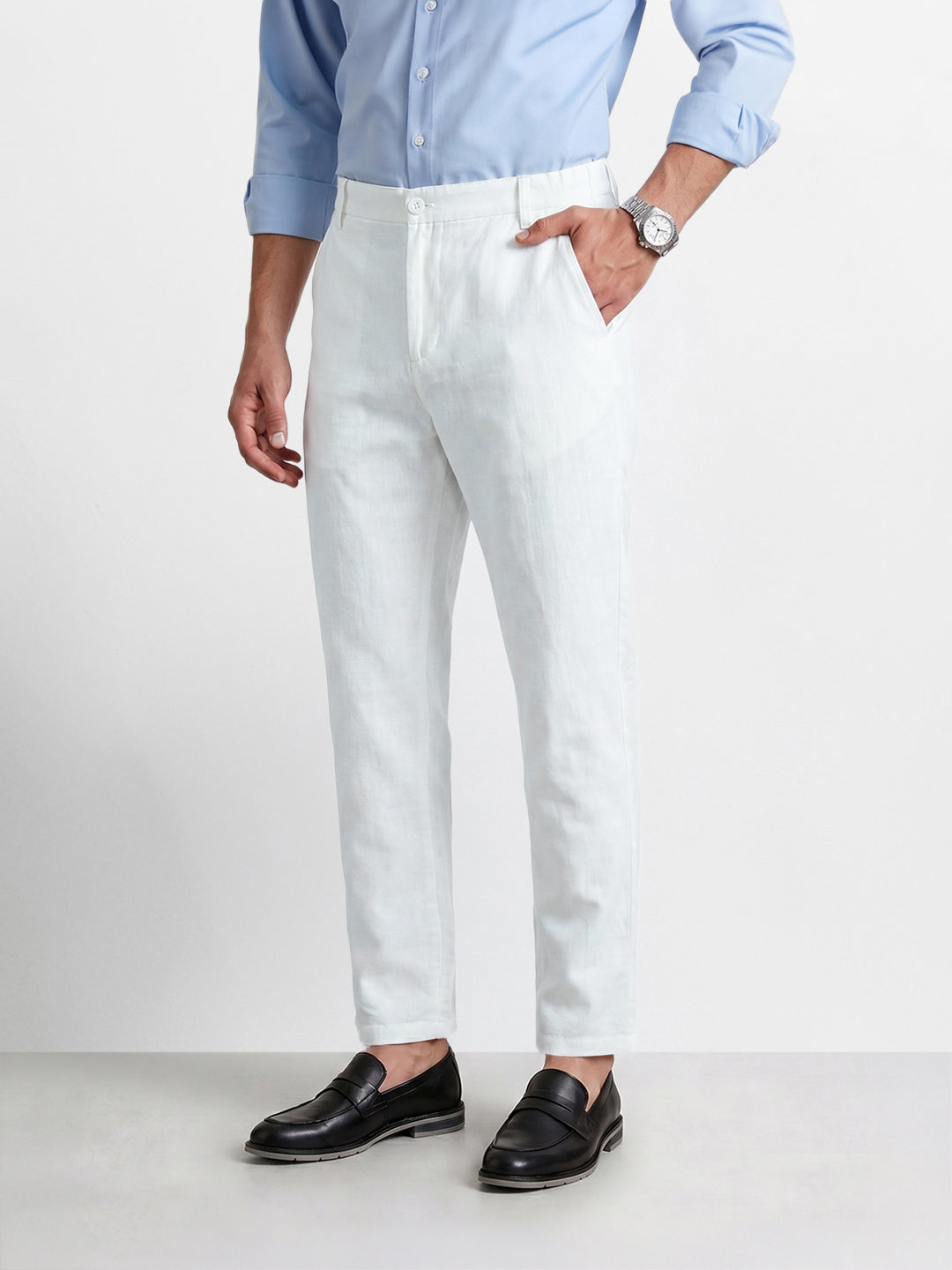 Men's White Regular Fit Solid Resort Wear Joggers