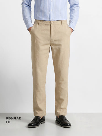 Men's Beige Regular Fit Solid Resort Wear Joggers