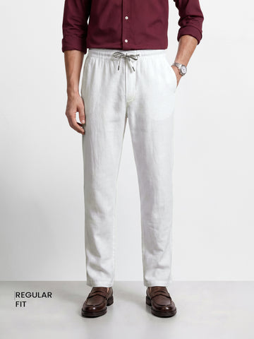 Men's White Regular Fit Solid Resort Wear Joggers