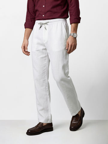 Men's White Regular Fit Solid Resort Wear Joggers