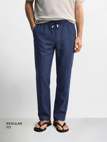 Men's Navy Regular Fit Solid Resort Wear Joggers