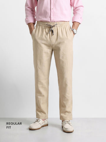 Men's Beige Regular Fit Solid Resort Wear Joggers