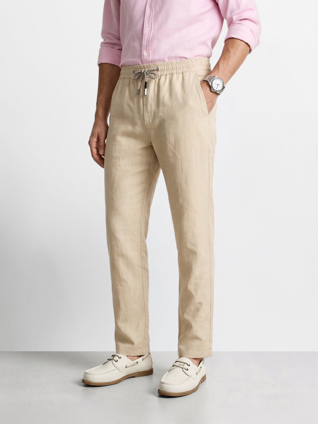 Men's Beige Regular Fit Solid Resort Wear Joggers