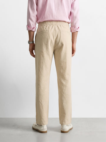 Men's Beige Regular Fit Solid Resort Wear Joggers