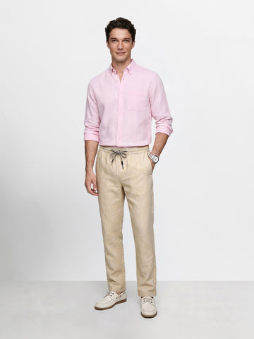 Men's Beige Regular Fit Solid Resort Wear Joggers
