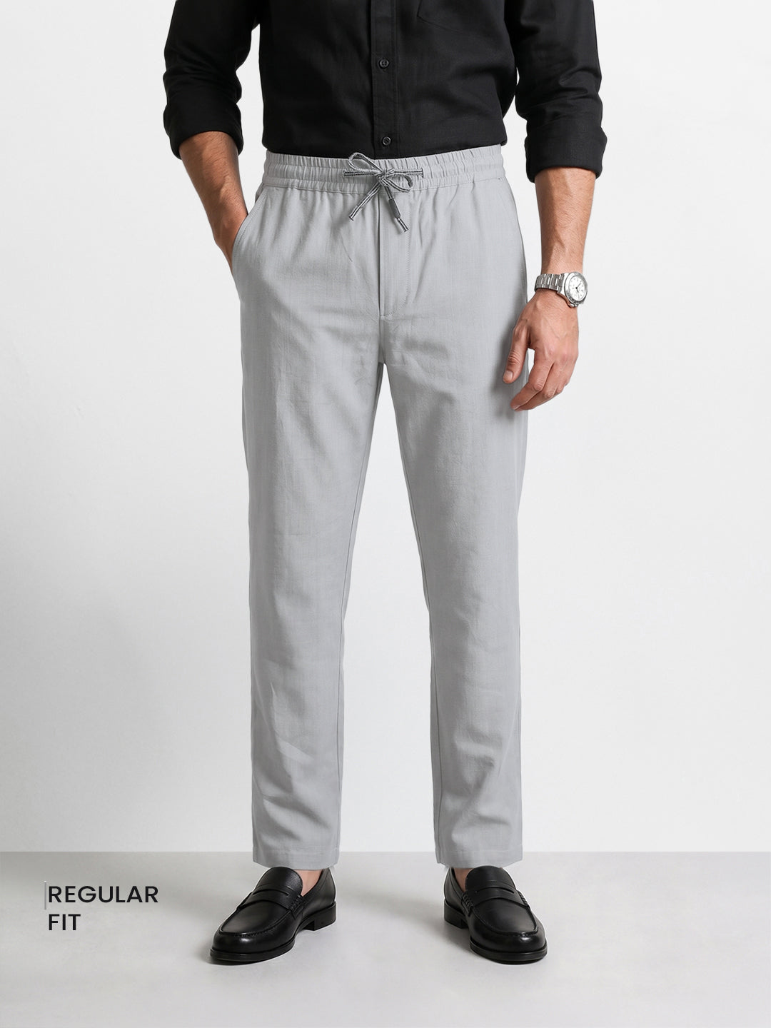 Men's Grey Regular Fit Solid Resort Wear Joggers