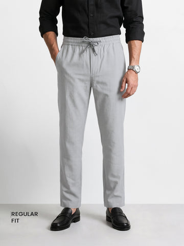 Men's Grey Regular Fit Solid Resort Wear Joggers