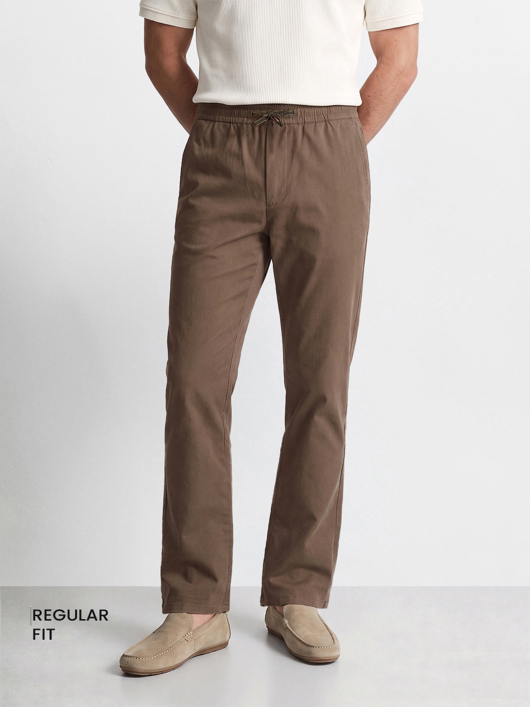 Men's Khaki Regular Fit Solid Resort Wear Joggers
