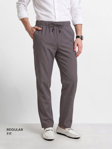 Men's Grey Relaxed Fit Solid Resort Wear Trousers