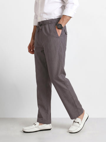 Men's Grey Relaxed Fit Solid Resort Wear Trousers