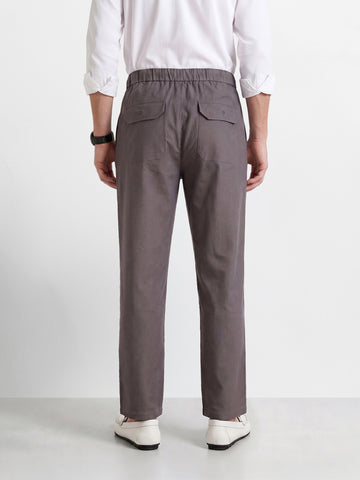 Men's Grey Relaxed Fit Solid Resort Wear Trousers