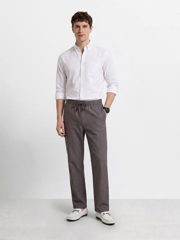 Men's Grey Relaxed Fit Solid Resort Wear Trousers